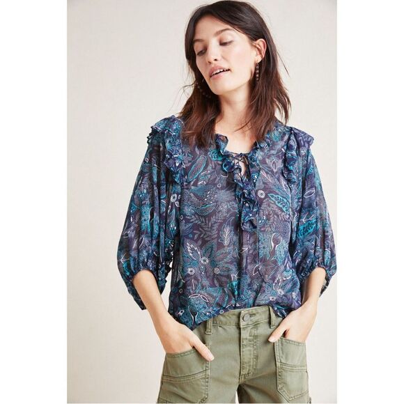 Anthropologie Haida Floral Boho Peasant Blouse S - Picture 1 of 9